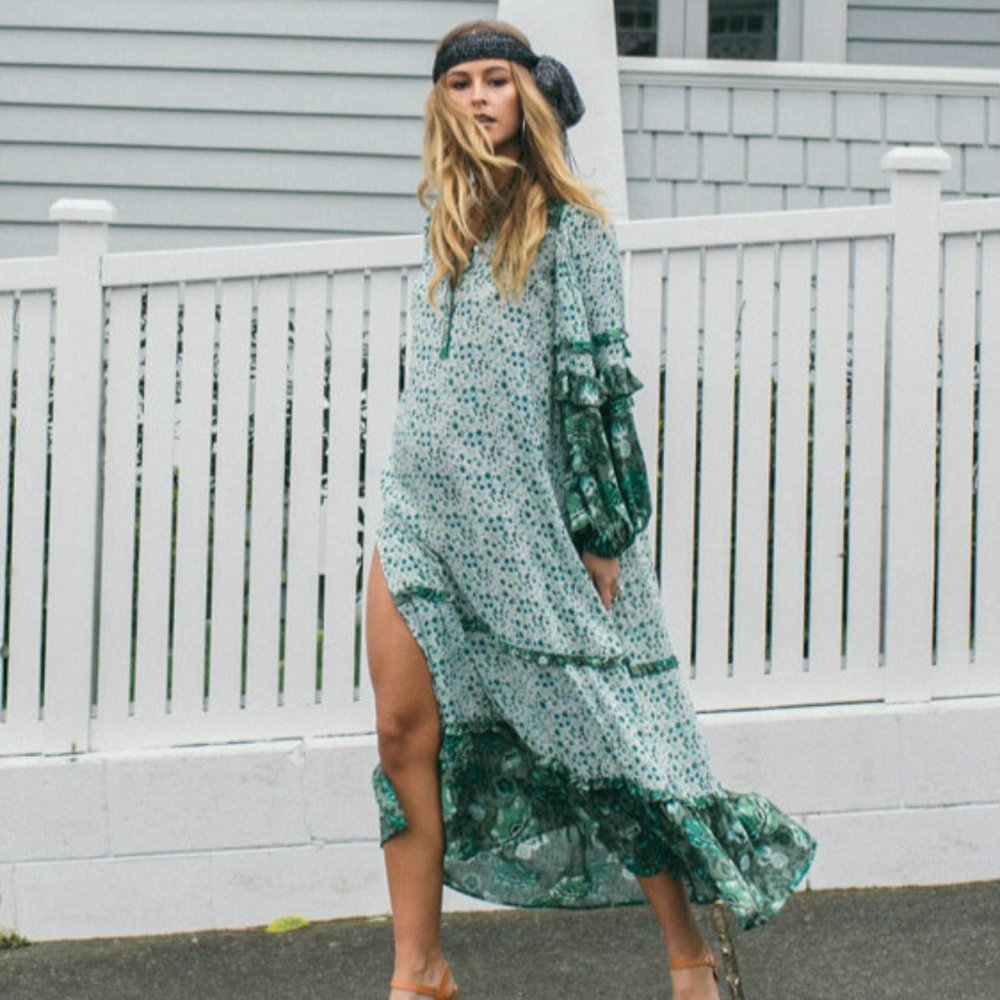 New Bohemian Gypsy Floral Maxi Beach Dress - Picture 4 of 8